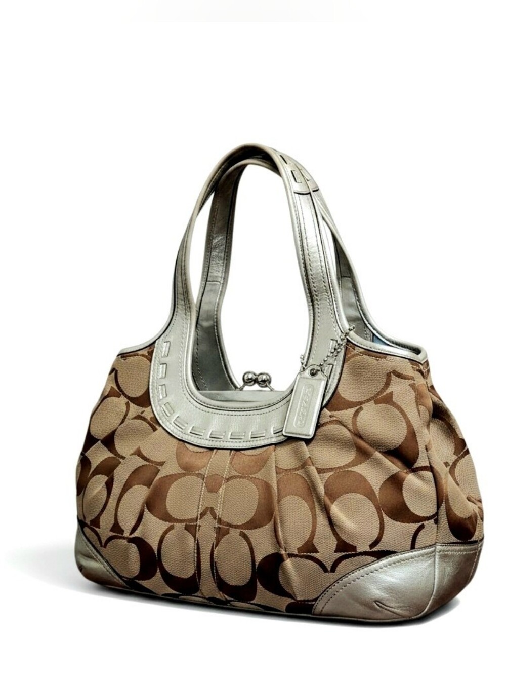 Coach Ergo Signature Pleated Kisslock Hobo W/ Chrome HW Vintage Y2K No. 12232